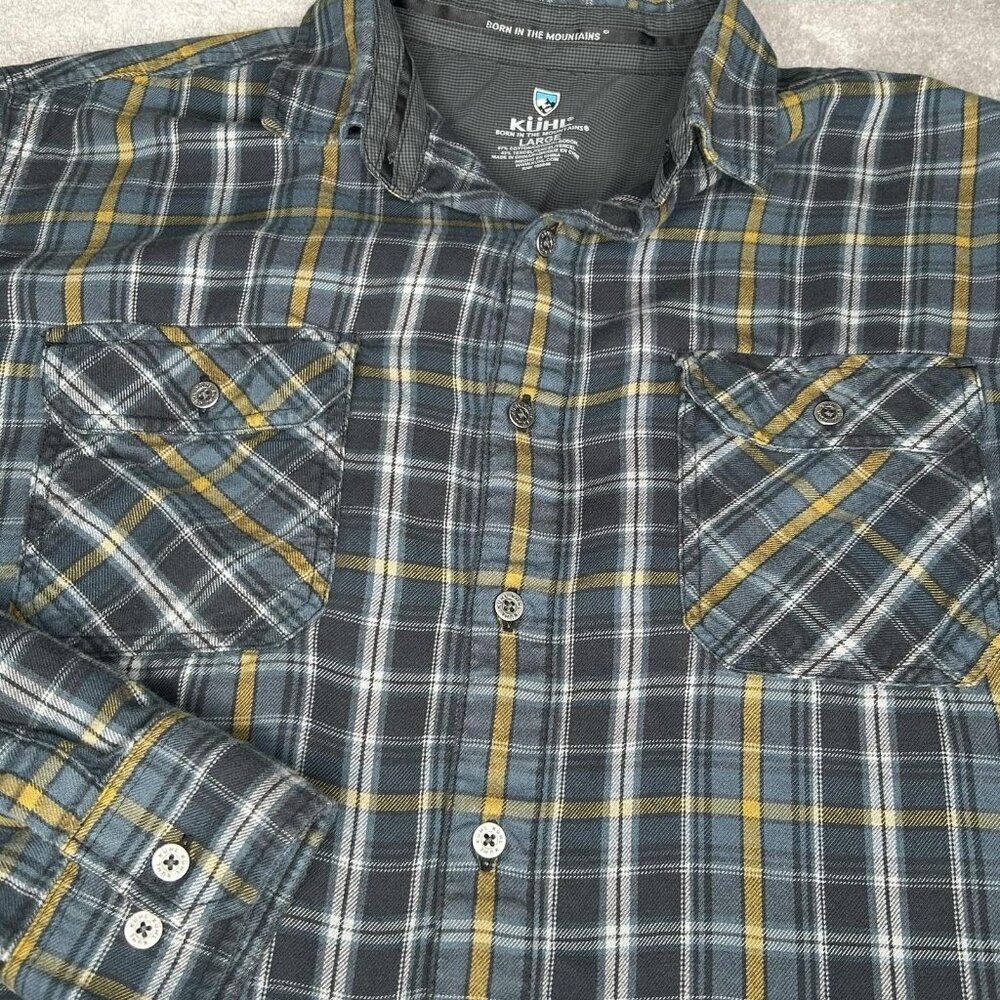 KUHL Shirt Mens L Blue Plaid Dillinger Flannel Long Sleeve Button Front Pockets